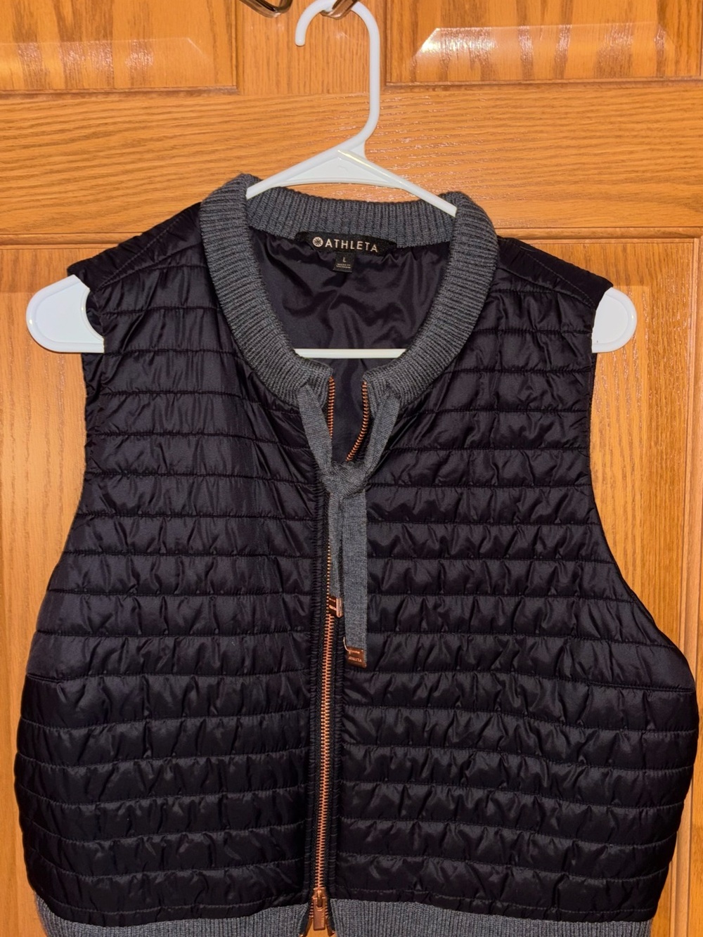 Athleta Black Quilted Vest with Gray Knit Trim